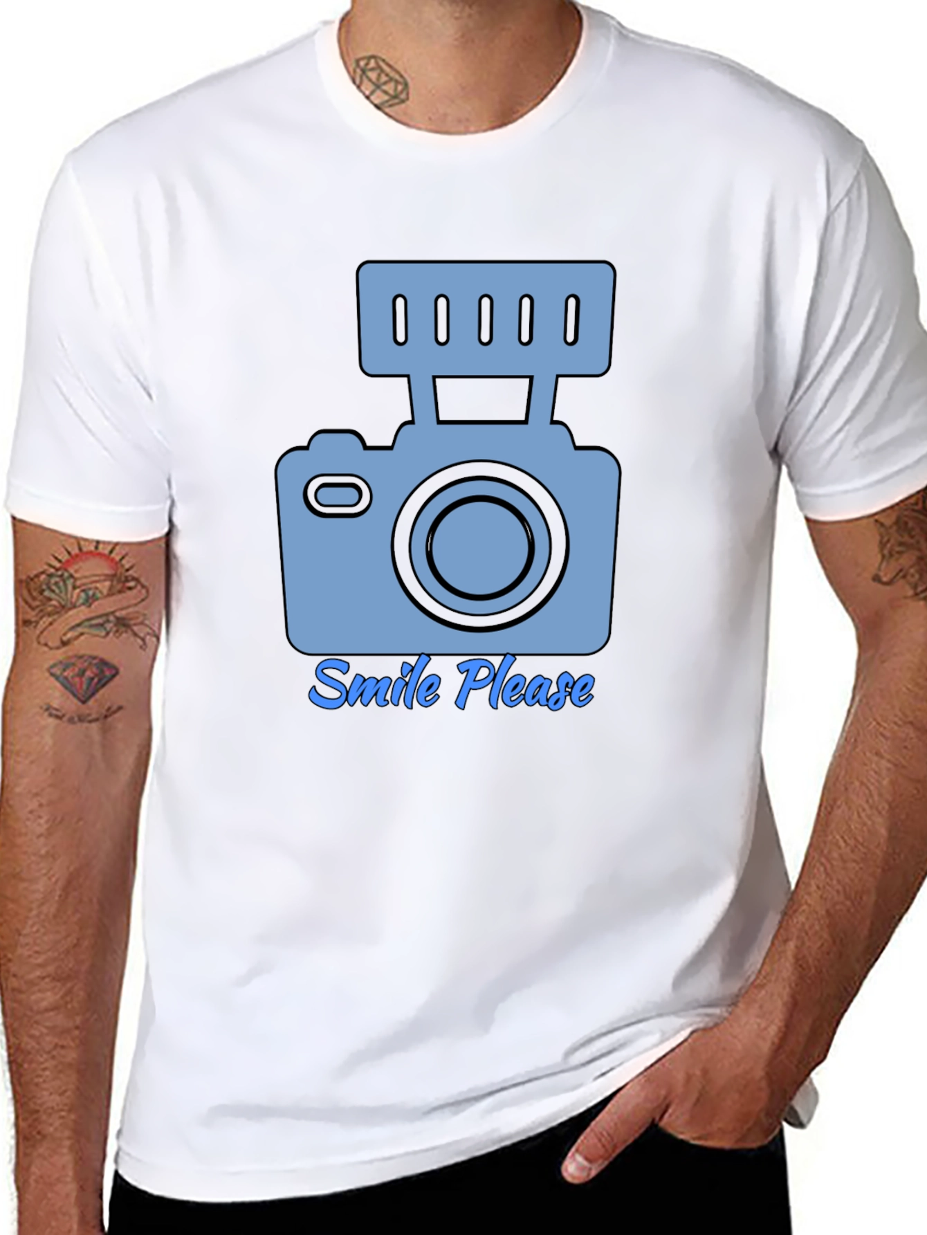 Camiseta Negra Smile Please para Amantes de la Fotografía