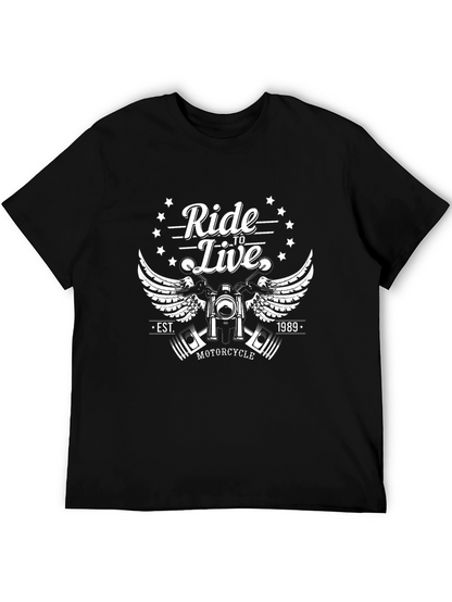 Camiseta Negra Motocicleta Ride to Live