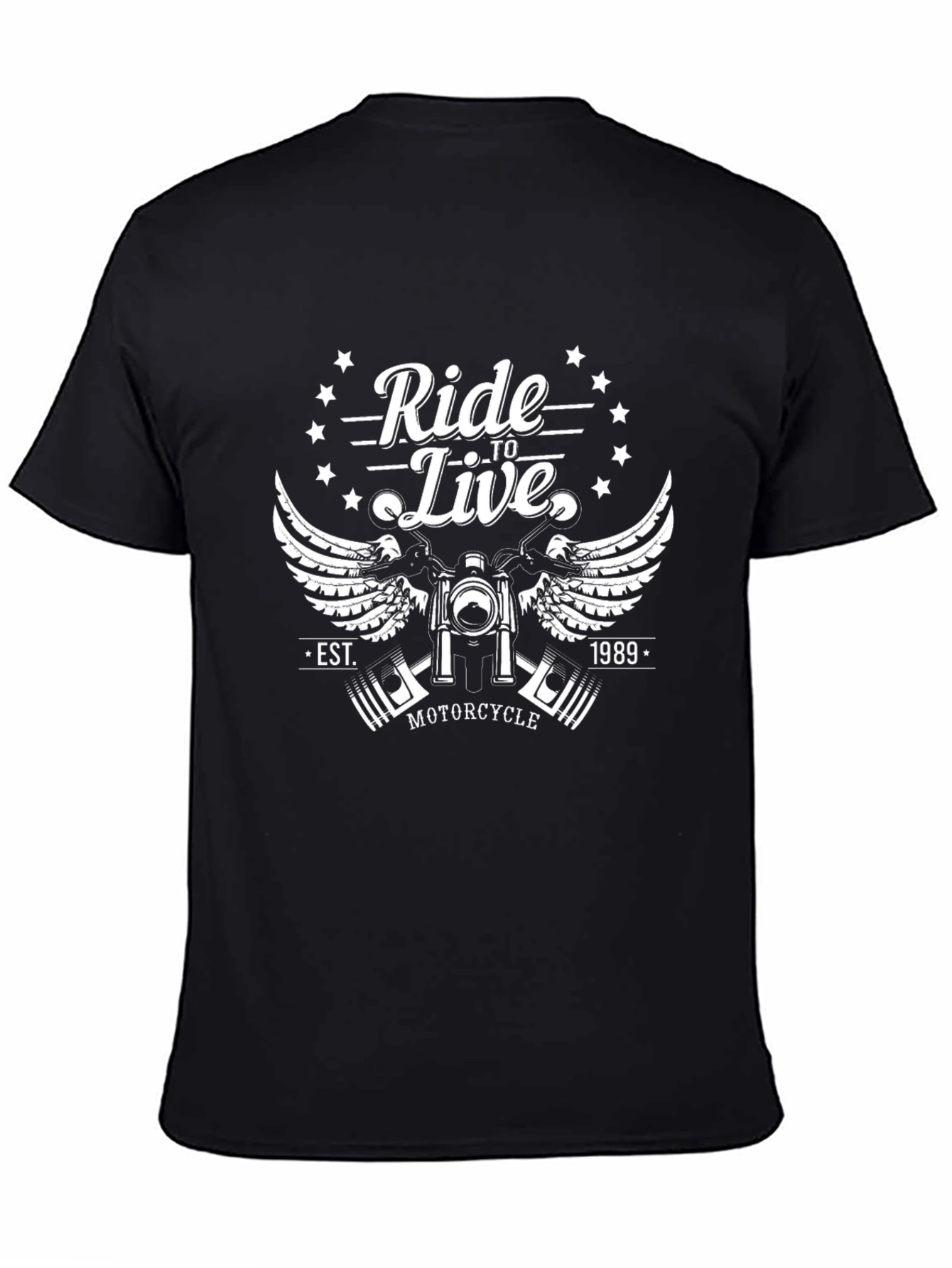 Camiseta Negra Motocicleta Ride to Live
