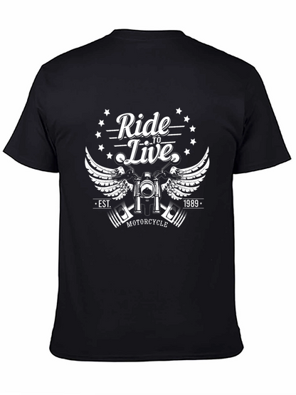Camiseta Negra Motocicleta Ride to Live