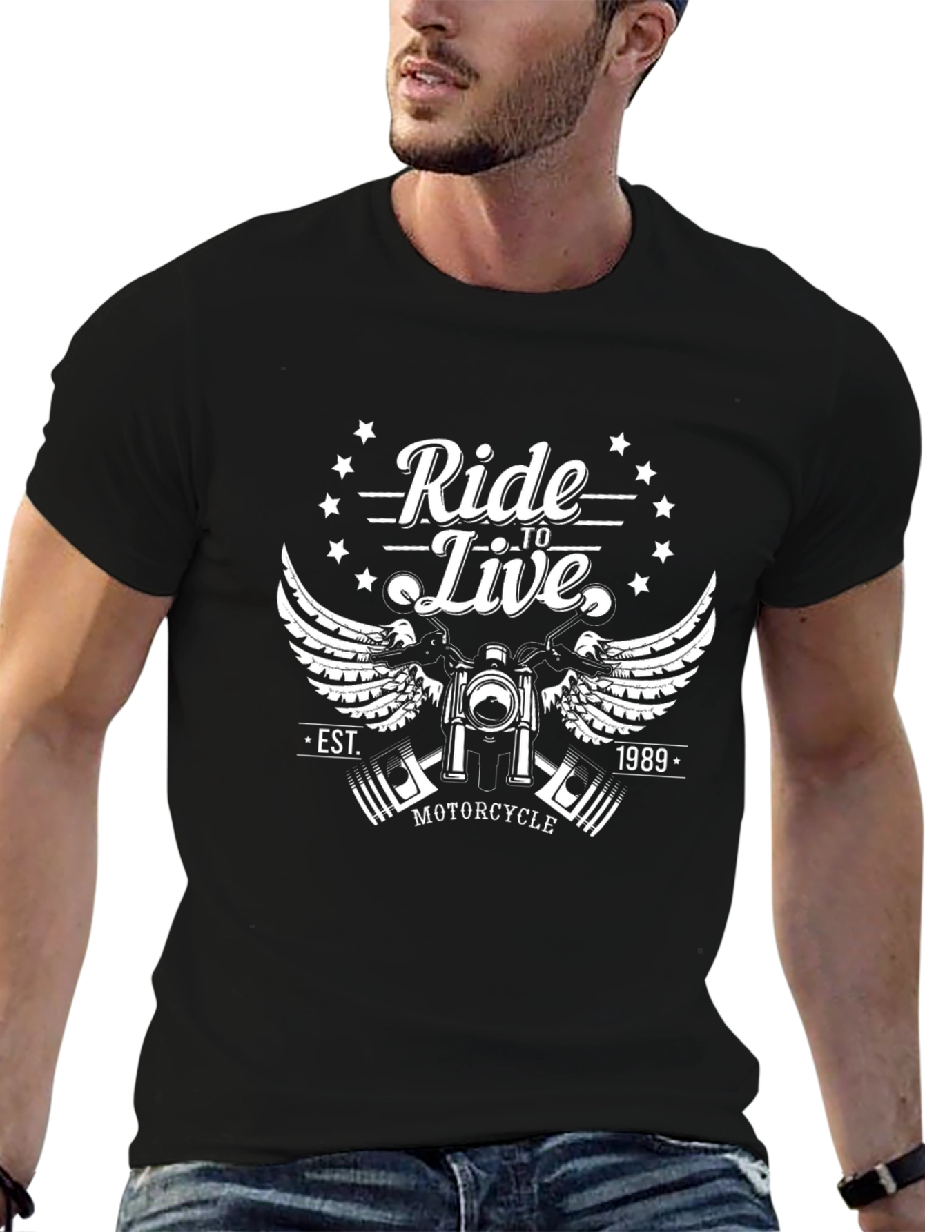 Camiseta Negra Motocicleta Ride to Live