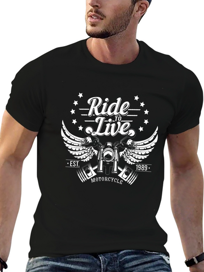 Camiseta Negra Motocicleta Ride to Live