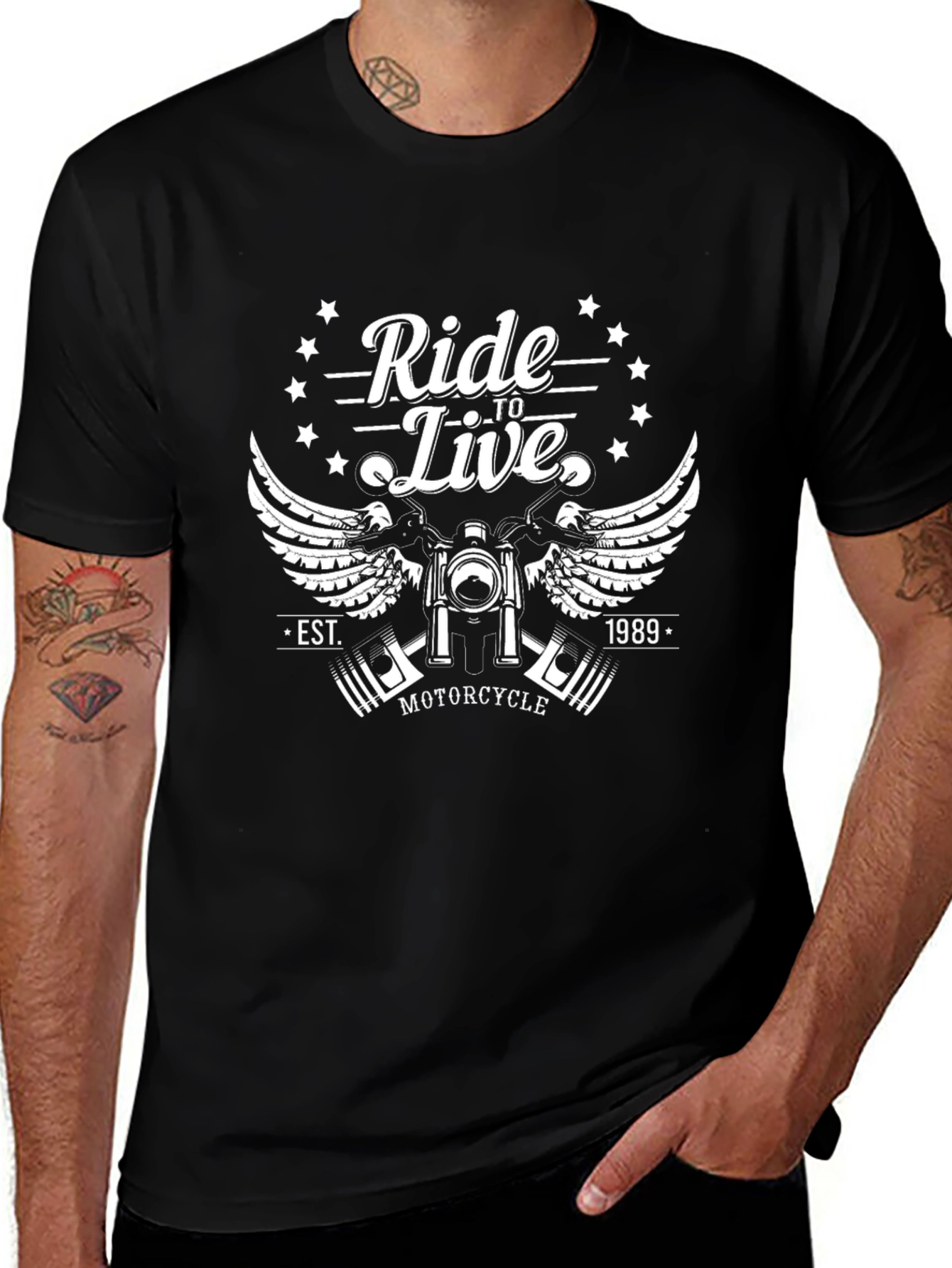 Camiseta Negra Motocicleta Ride to Live