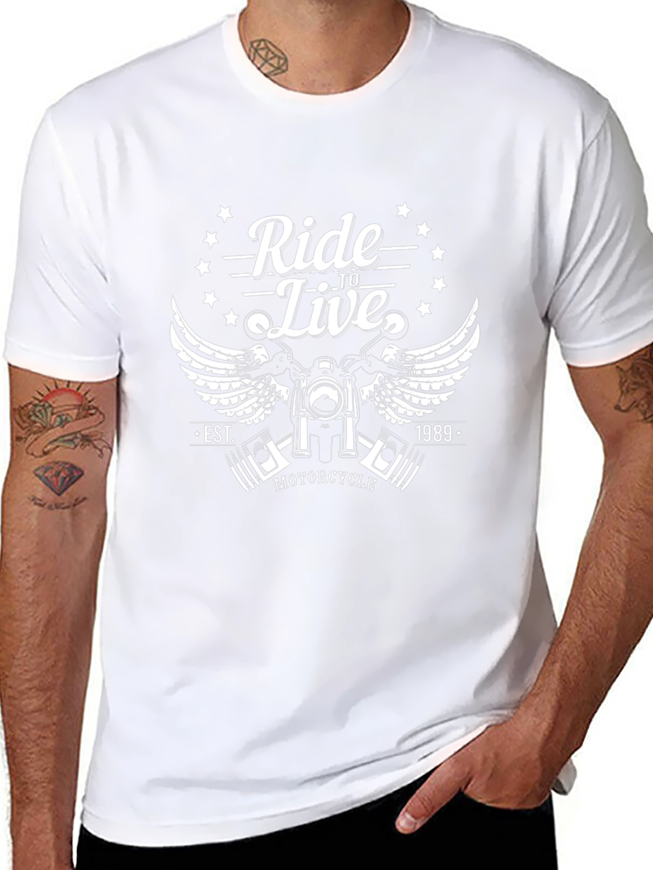 Camiseta Negra Motocicleta Ride to Live