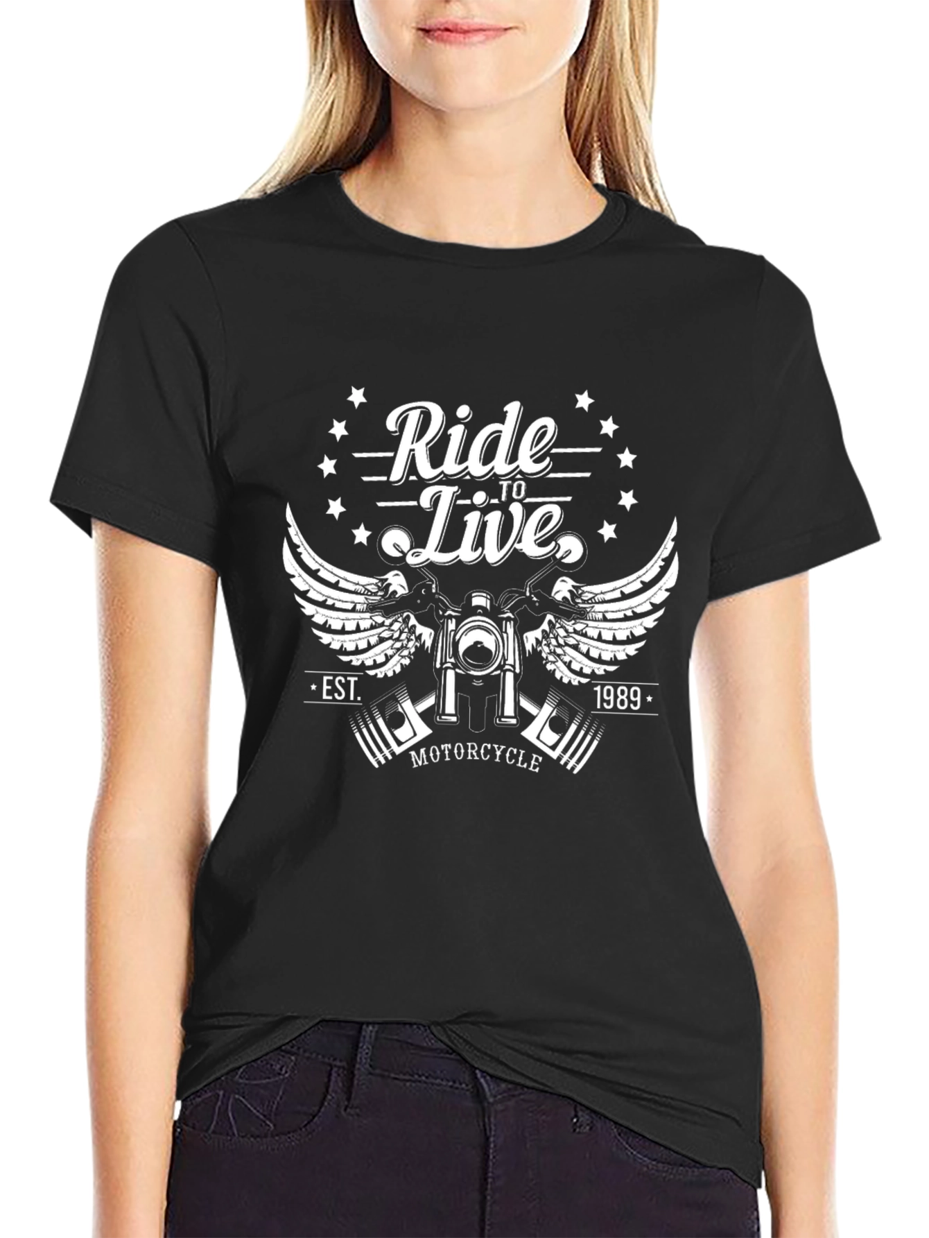 Camiseta Negra Motocicleta Ride to Live