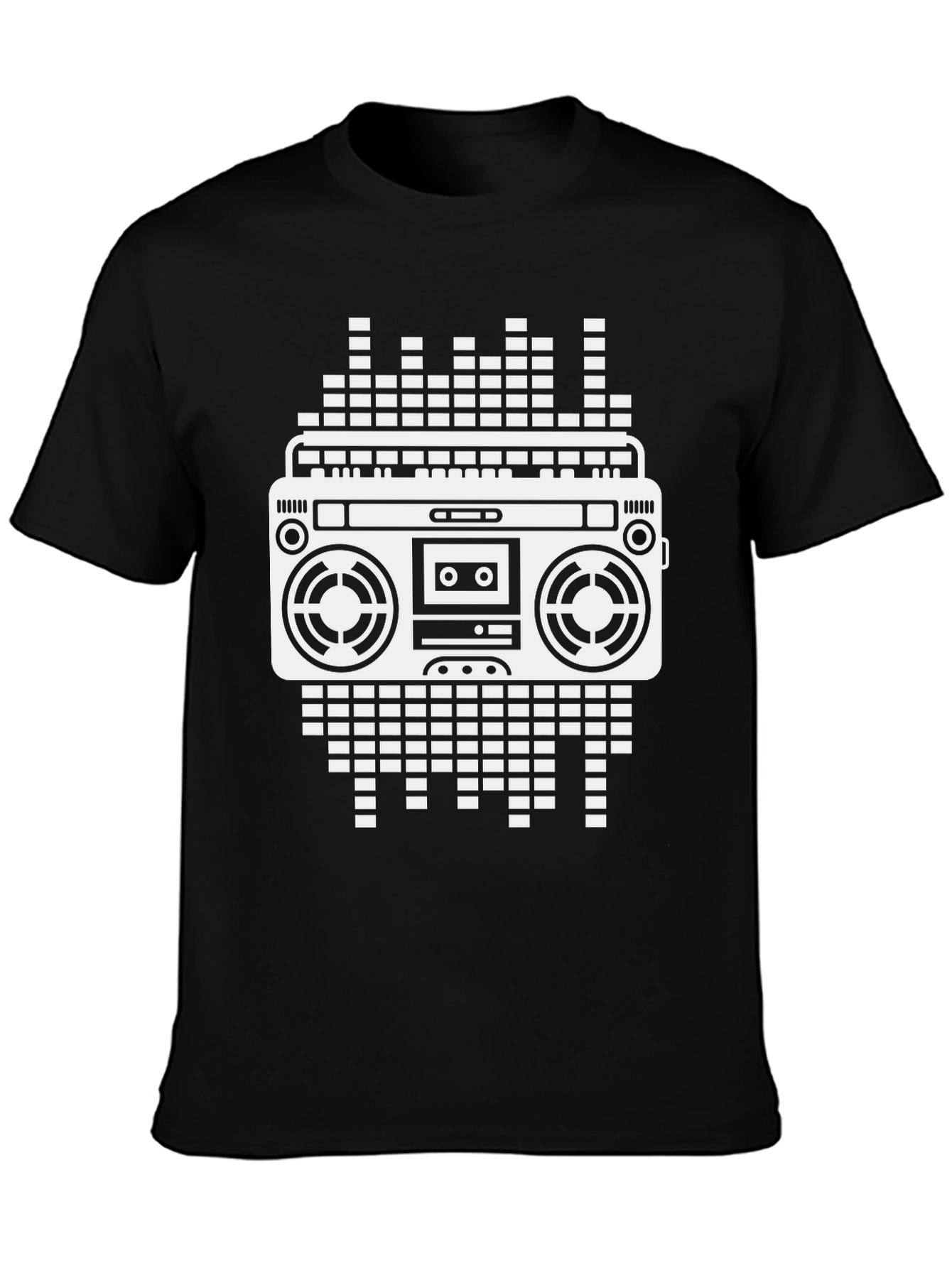 Camiseta Negra con Diseño Retro de Radiocasete