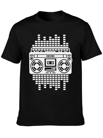 Camiseta Negra con Diseño Retro de Radiocasete