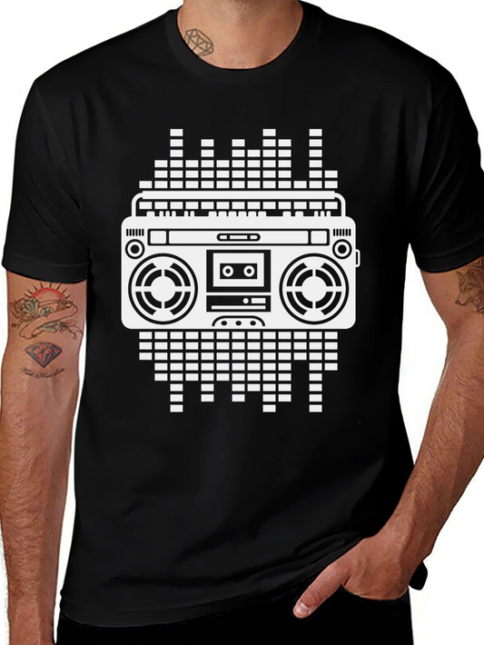 Camiseta Negra con Diseño Retro de Radiocasete