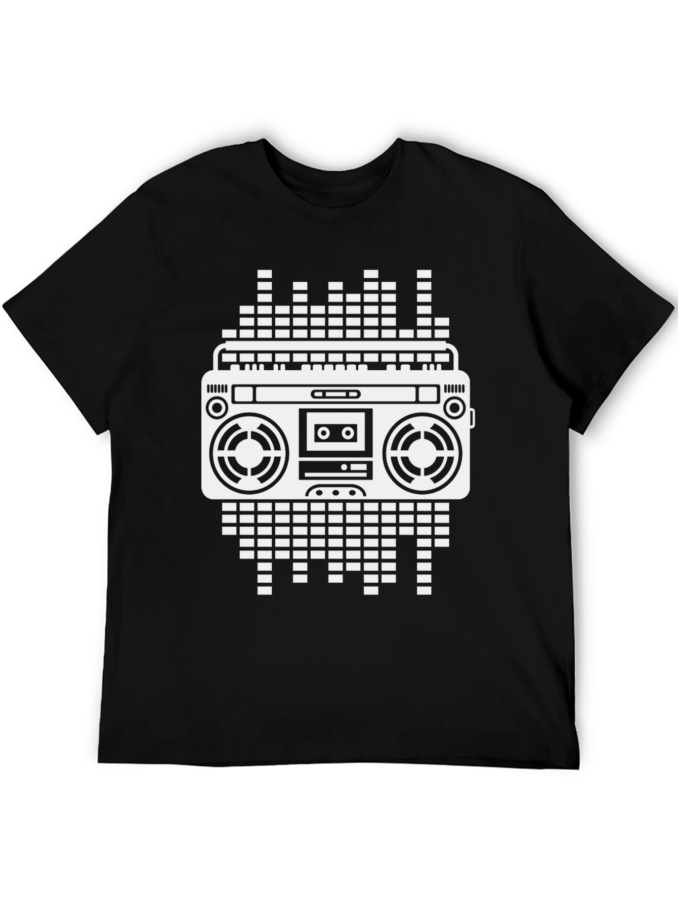 Camiseta Negra con Diseño Retro de Radiocasete