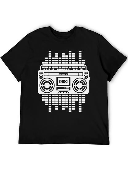 Camiseta Negra con Diseño Retro de Radiocasete