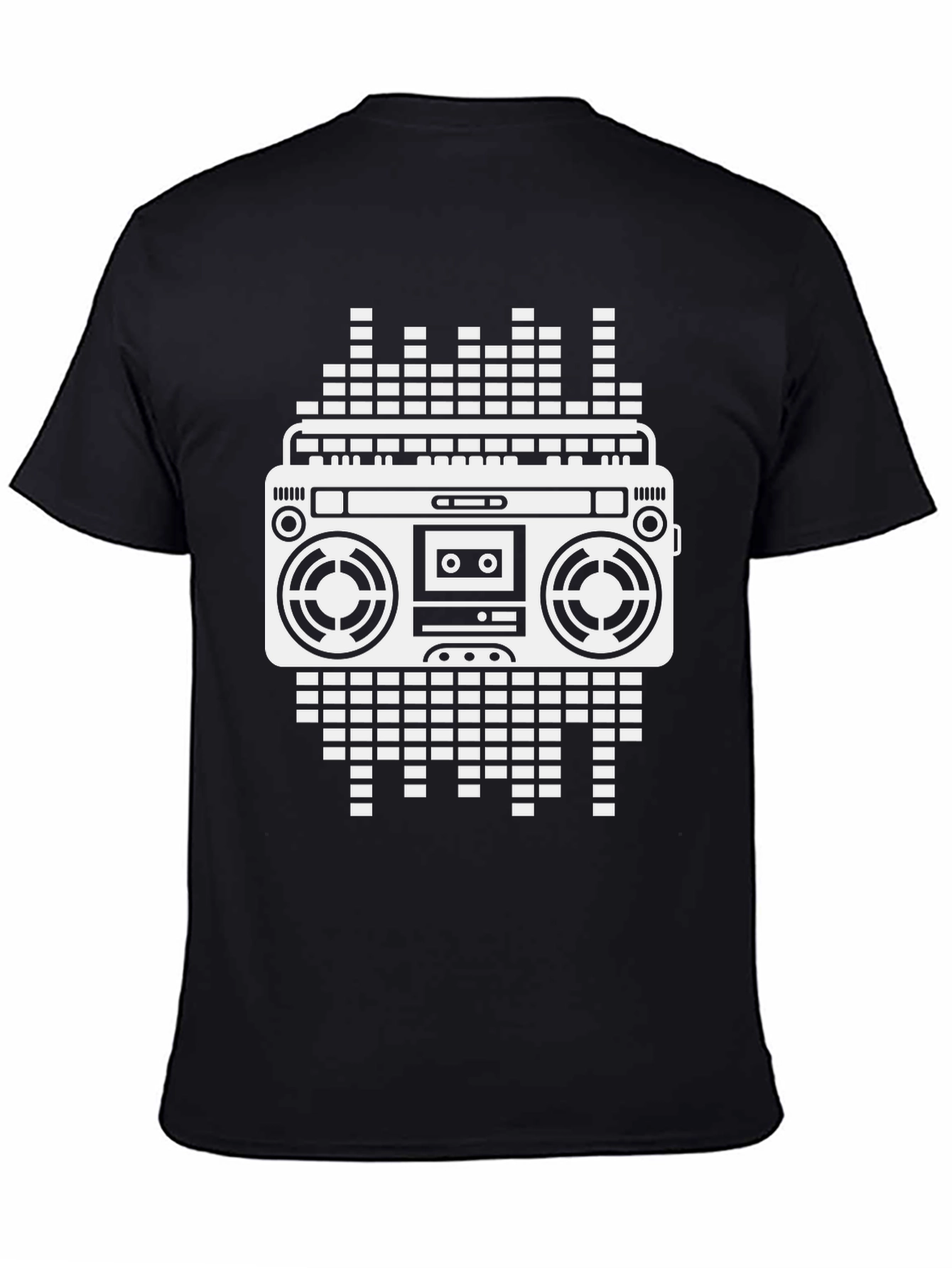 Camiseta Negra con Diseño Retro de Radiocasete