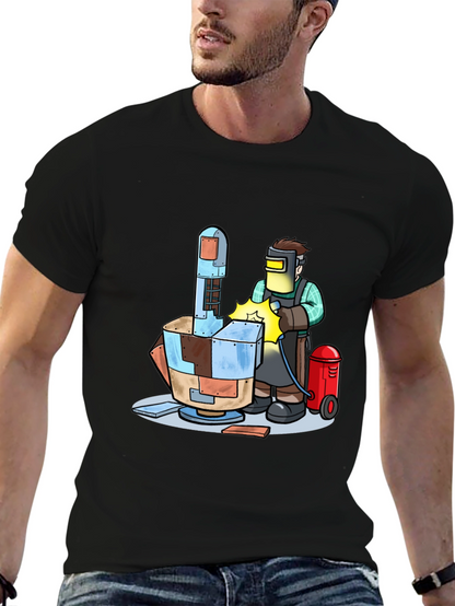 Camiseta Negra con Diseño de Soldador Futurista