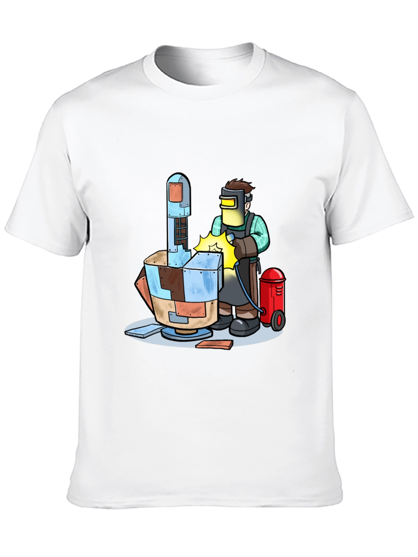 Camiseta Negra con Diseño de Soldador Futurista