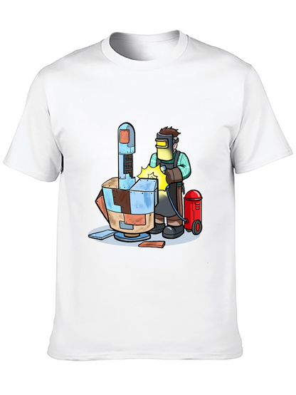 Camiseta Negra con Diseño de Soldador Futurista