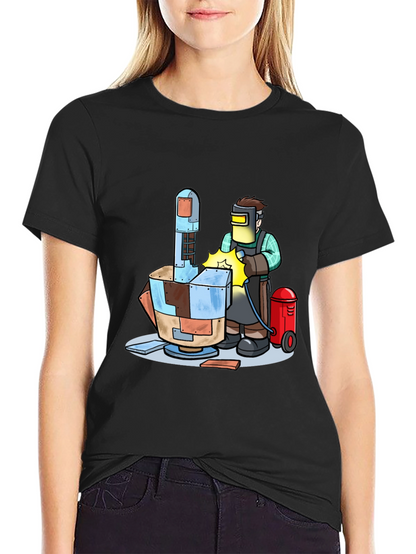 Camiseta Negra con Diseño de Soldador Futurista