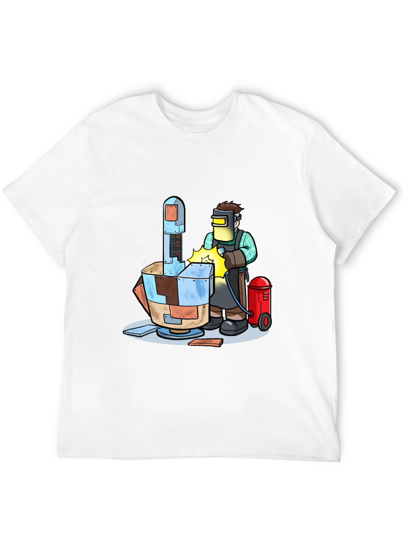 Camiseta Negra con Diseño de Soldador Futurista