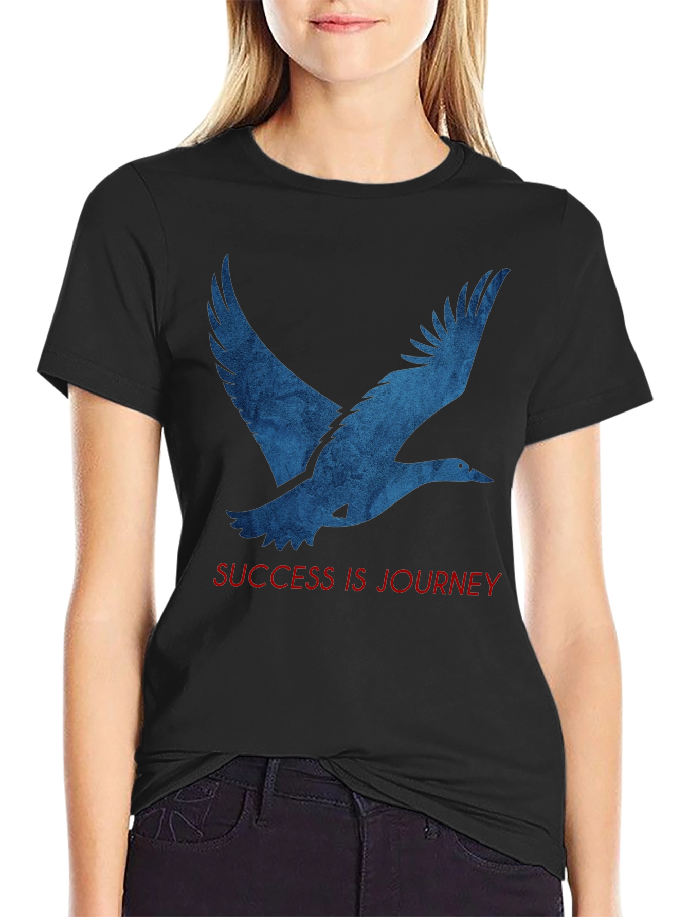 Camiseta Negra: Pájaro Azul y Mensaje Inspirador