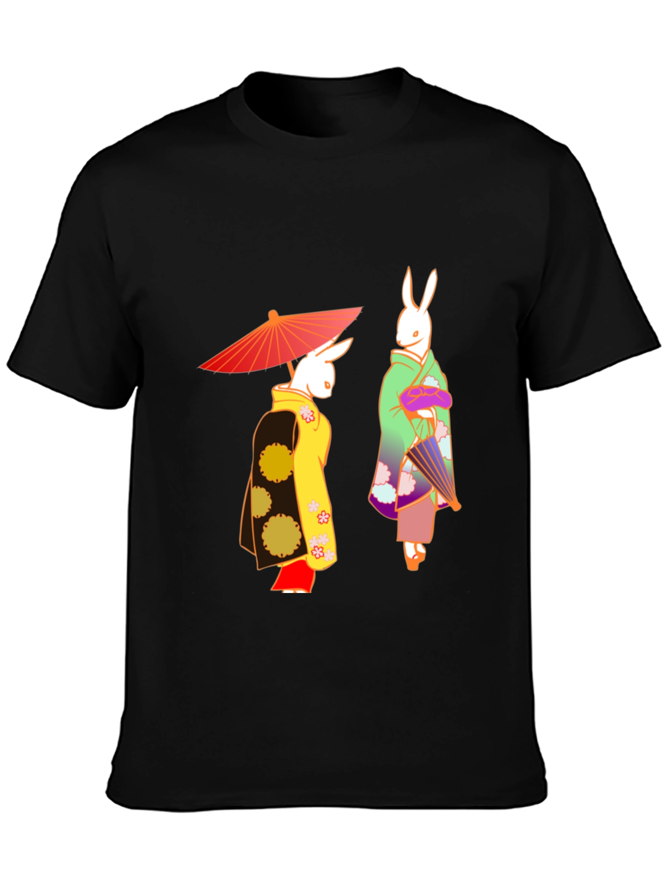 Camiseta Negra con Conejos Japoneses