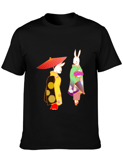 Camiseta Negra con Conejos Japoneses
