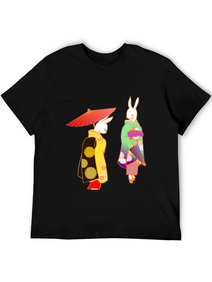 Camiseta Negra con Conejos Japoneses