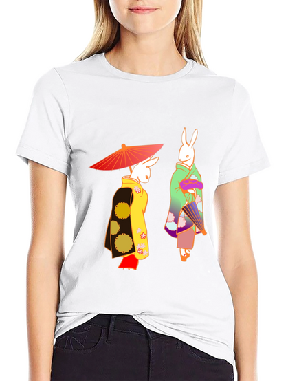 Camiseta Negra con Conejos Japoneses