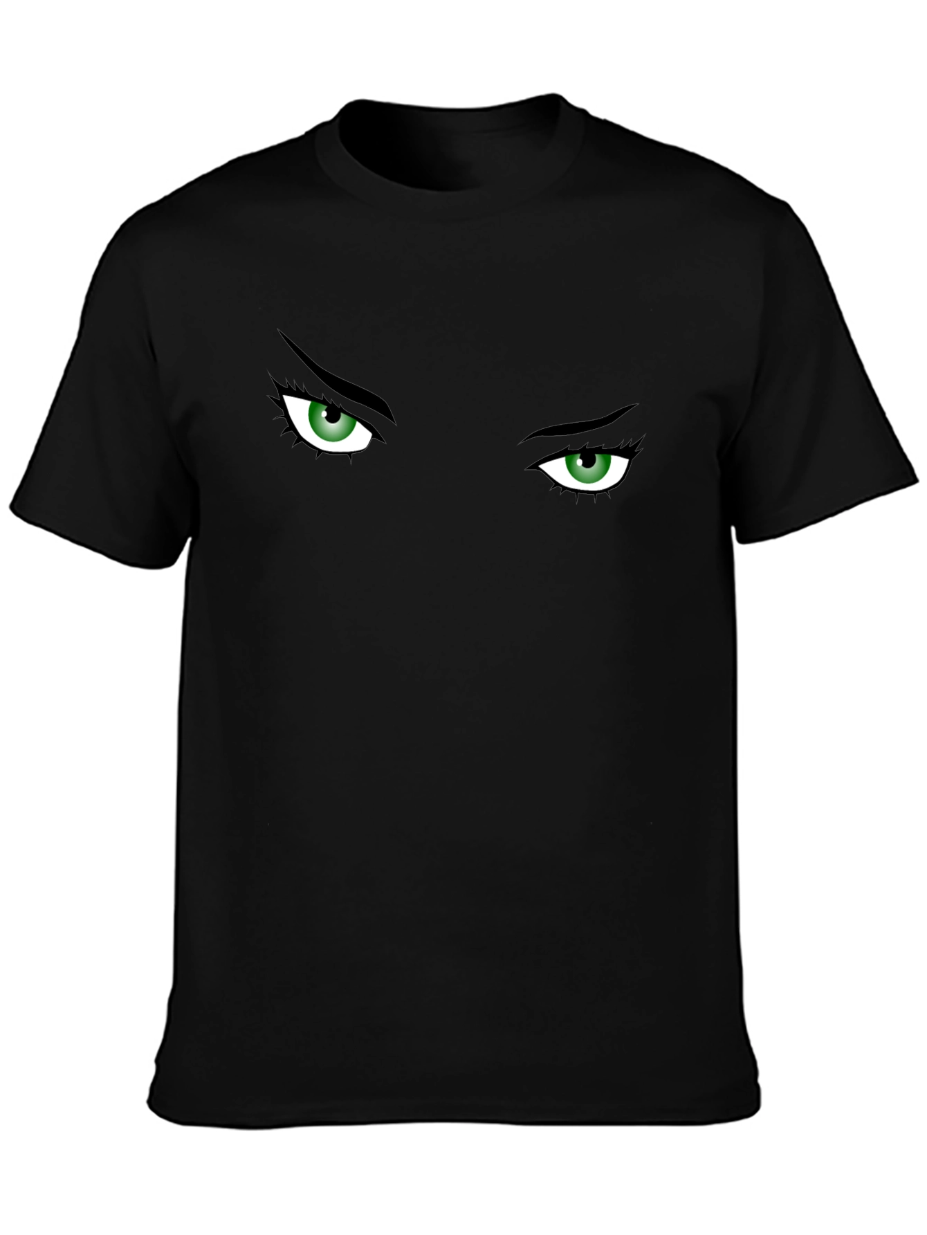 Camiseta Negra con Ojos Verdes Intrigantes