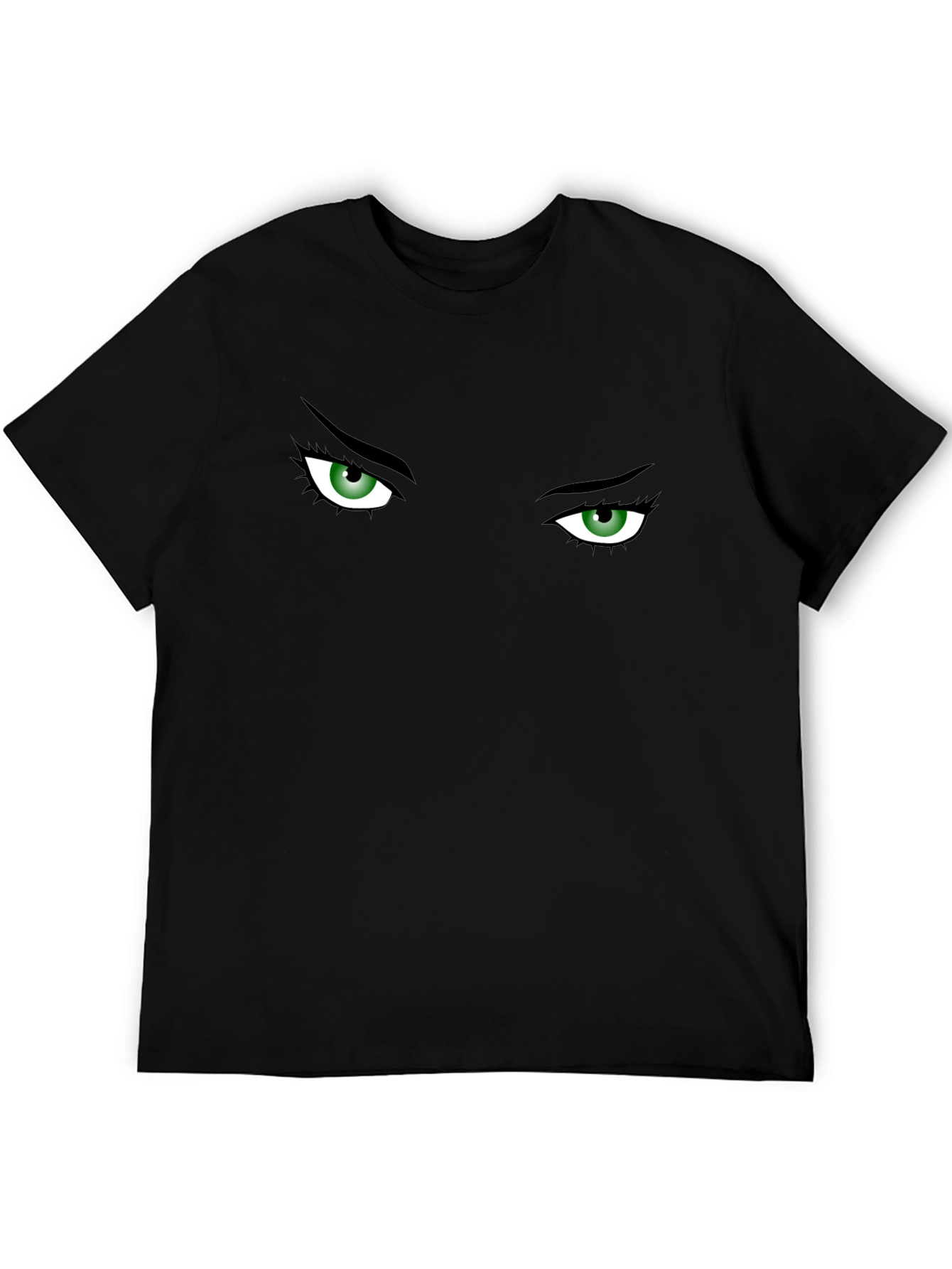 Camiseta Negra con Ojos Verdes Intrigantes