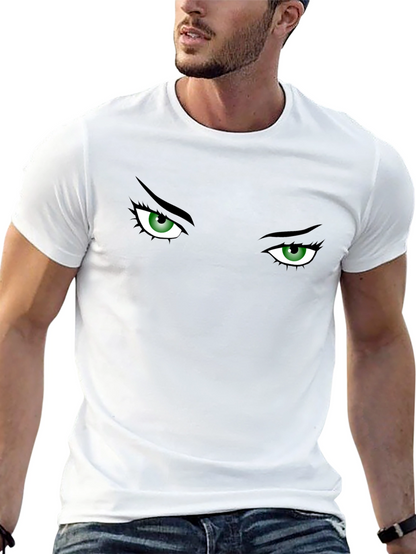 Camiseta Negra con Ojos Verdes Intrigantes
